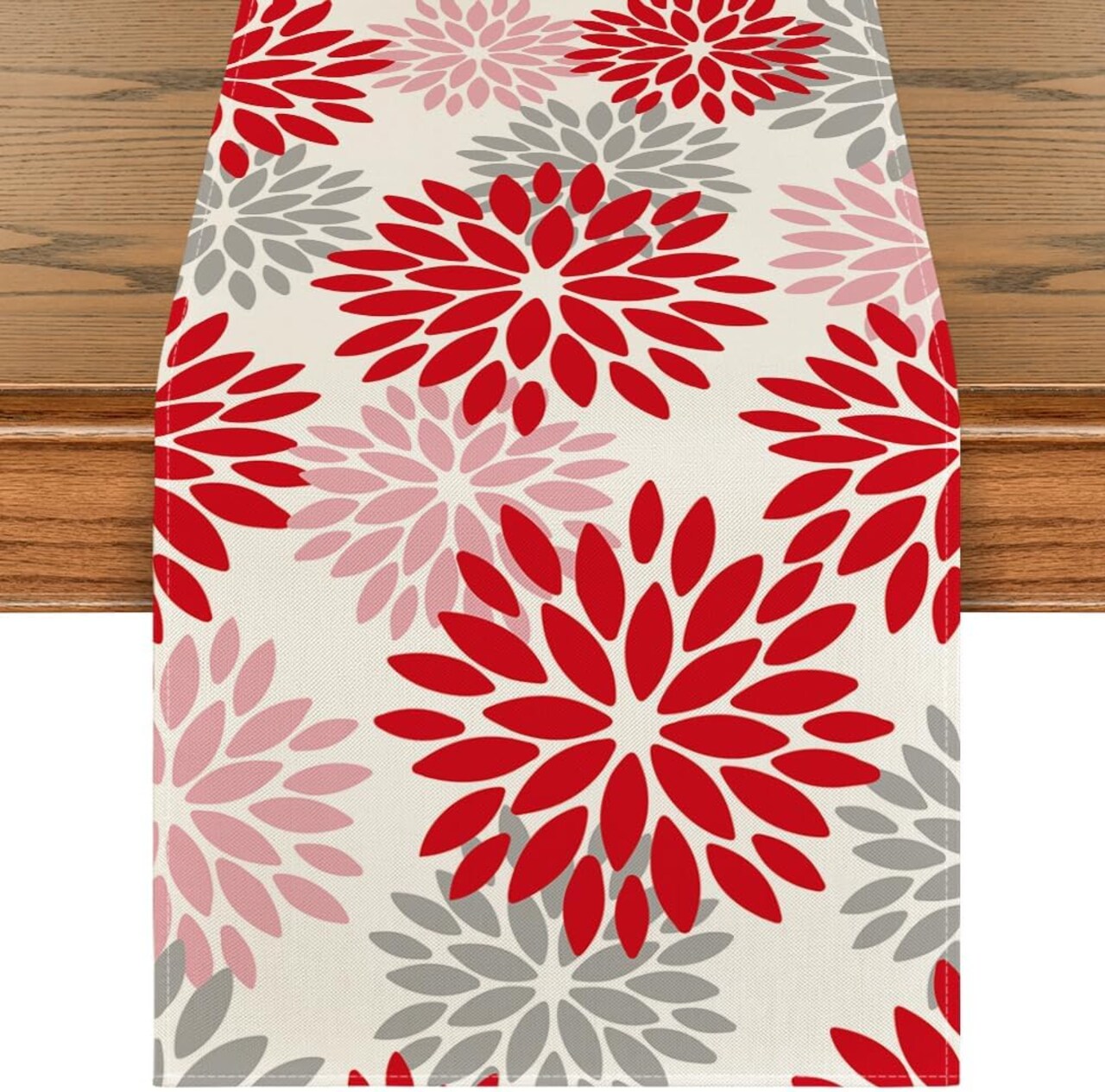 Red-Pink Dahlia Table Runner 13x72in – Valentine & Summer Kitchen Party Decor
